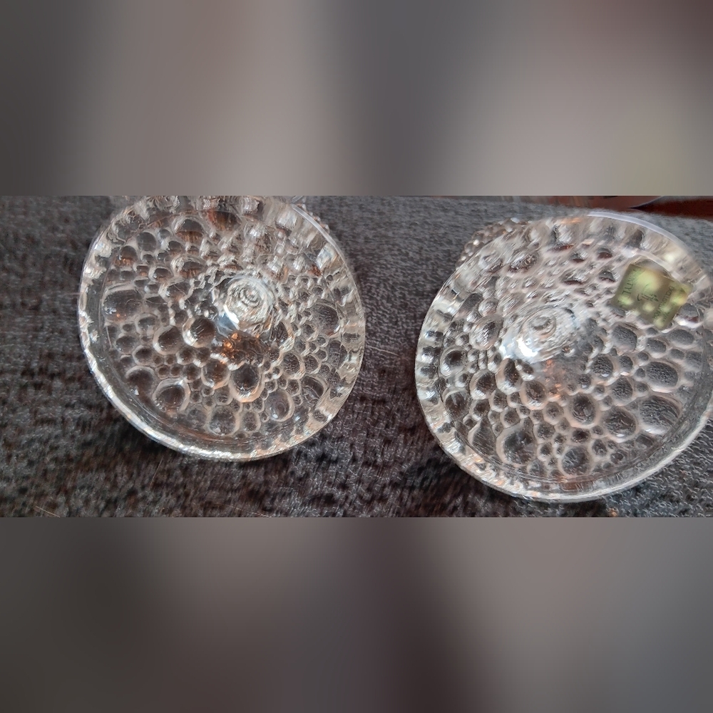 Party Lite "Tiny Bubbles" clear glass candlestick holders - Picture 2 of 3